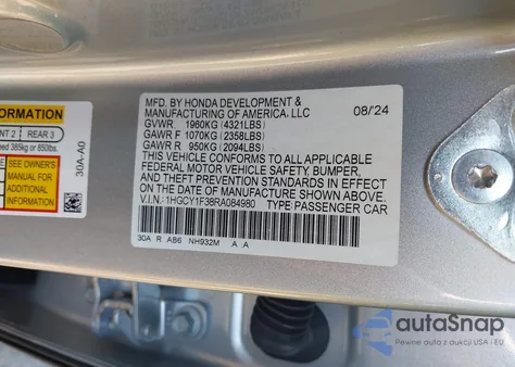 2024 Honda Accord Ex from USA, damaged, VIN 1HGCY1F38RA084980